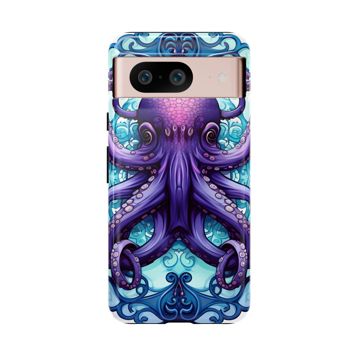 Aqua Blue & Purple Octopus Tough Phone Case | Art Nouveau Mandala Design | Device Protection for iPhone, Samsung Galaxy & Google Pixel