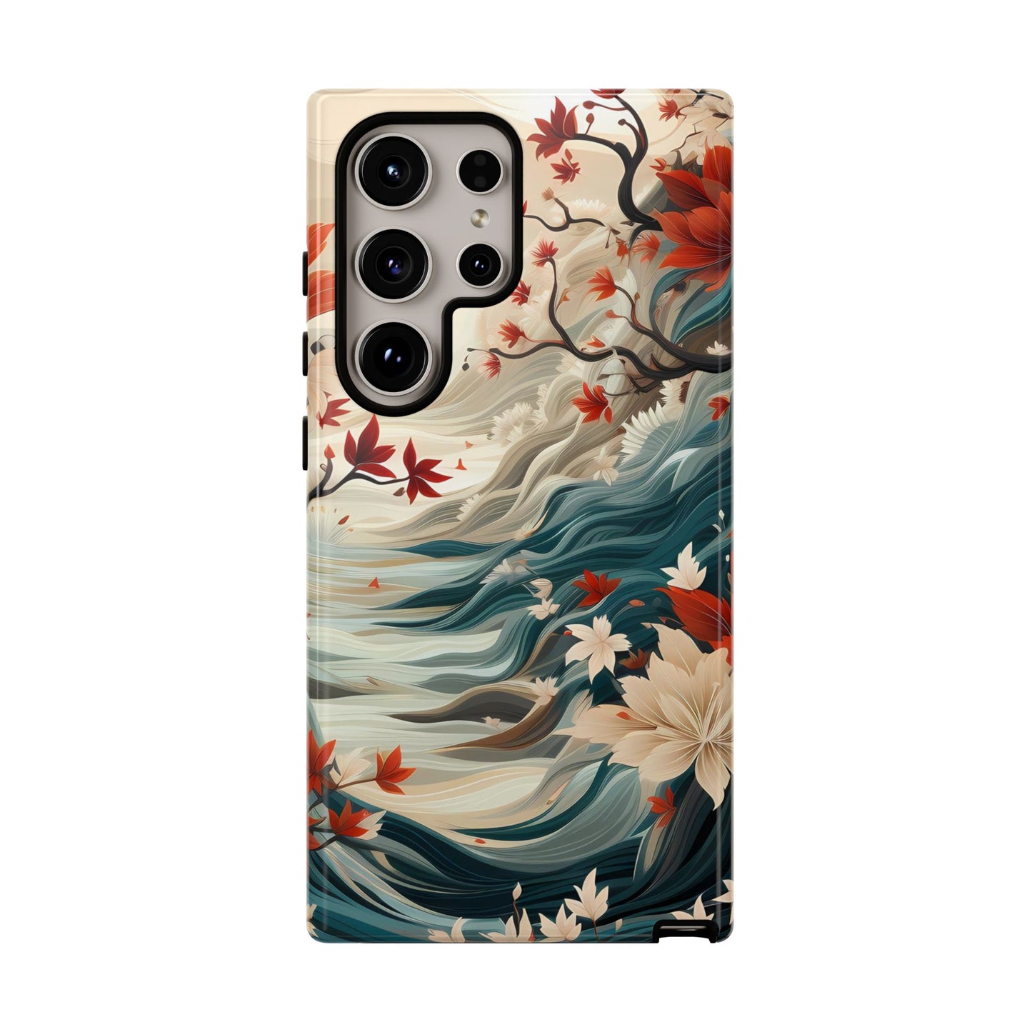 Americana Yuzen Waterfall Floral Phone Case – Artistic Double-Layer Protection for iPhone, Samsung Galaxy, and Google Pixel