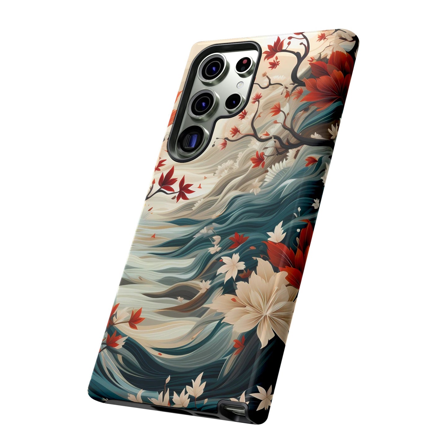 Americana Yuzen Waterfall Floral Phone Case – Artistic Double-Layer Protection for iPhone, Samsung Galaxy, and Google Pixel