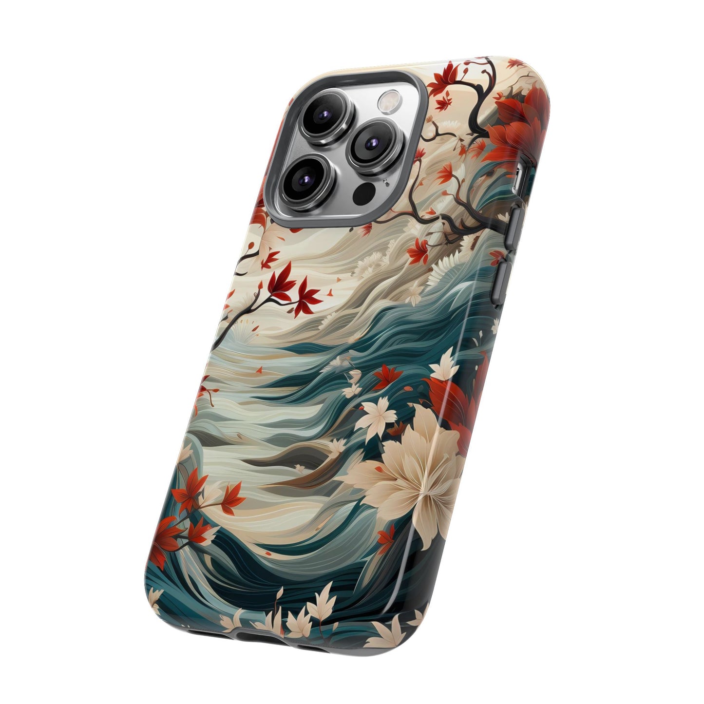 Americana Yuzen Waterfall Floral Phone Case – Artistic Double-Layer Protection for iPhone, Samsung Galaxy, and Google Pixel
