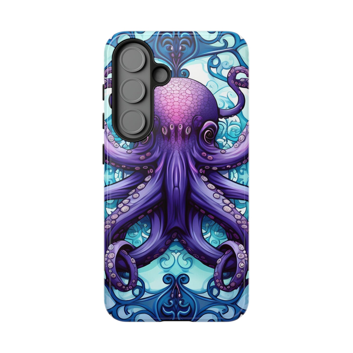 Aqua Blue & Purple Octopus Tough Phone Case | Art Nouveau Mandala Design | Device Protection for iPhone, Samsung Galaxy & Google Pixel