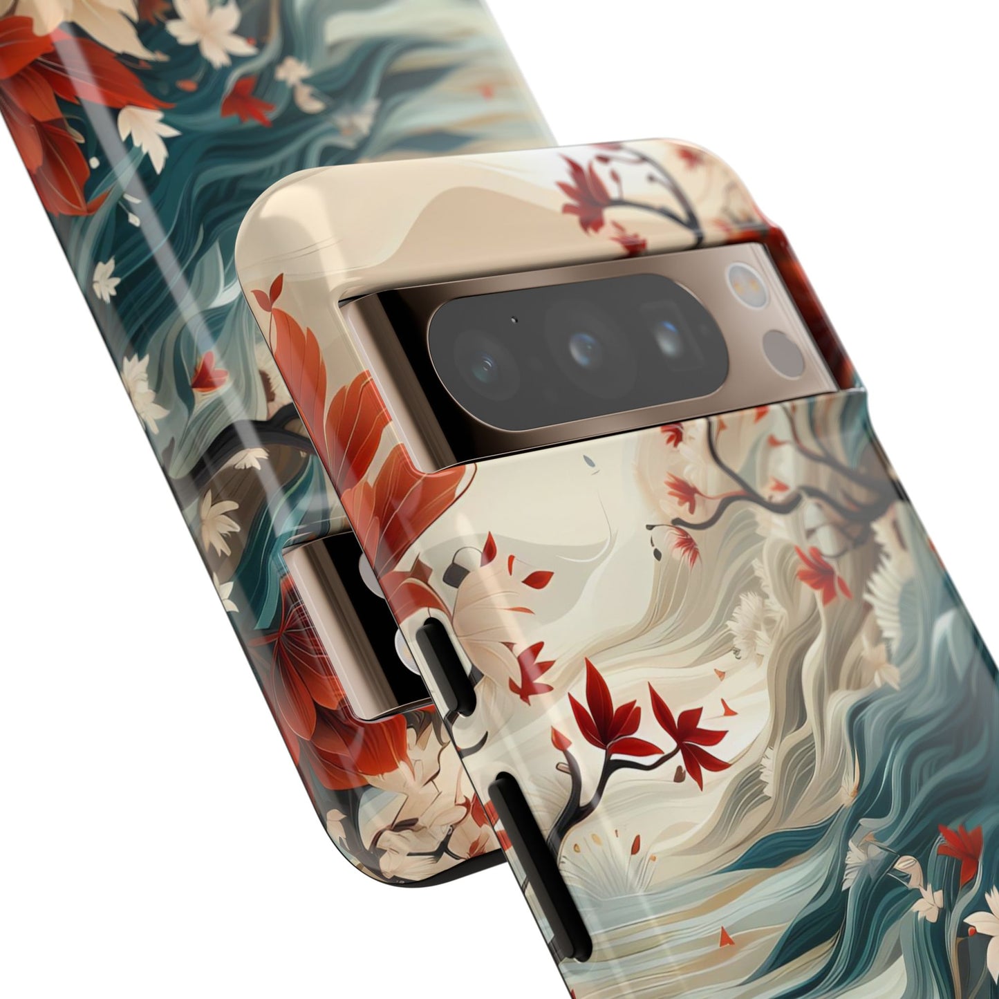Americana Yuzen Waterfall Floral Phone Case – Artistic Double-Layer Protection for iPhone, Samsung Galaxy, and Google Pixel