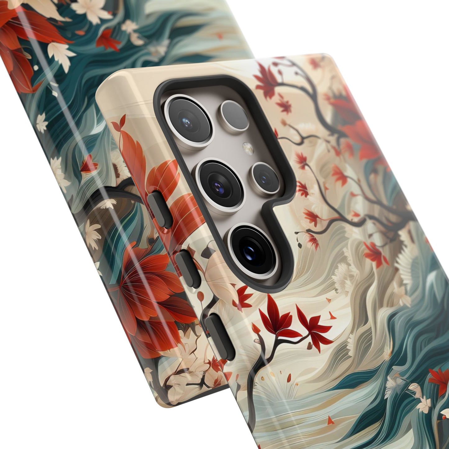 Americana Yuzen Waterfall Floral Phone Case – Artistic Double-Layer Protection for iPhone, Samsung Galaxy, and Google Pixel