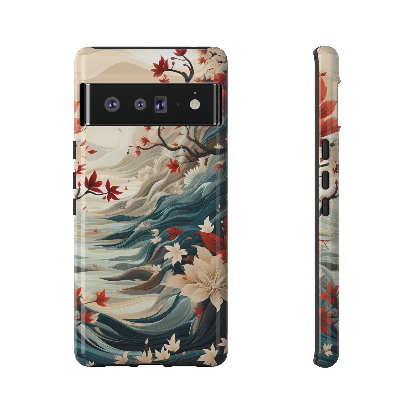 Americana Yuzen Waterfall Floral Phone Case – Artistic Double-Layer Protection for iPhone, Samsung Galaxy, and Google Pixel