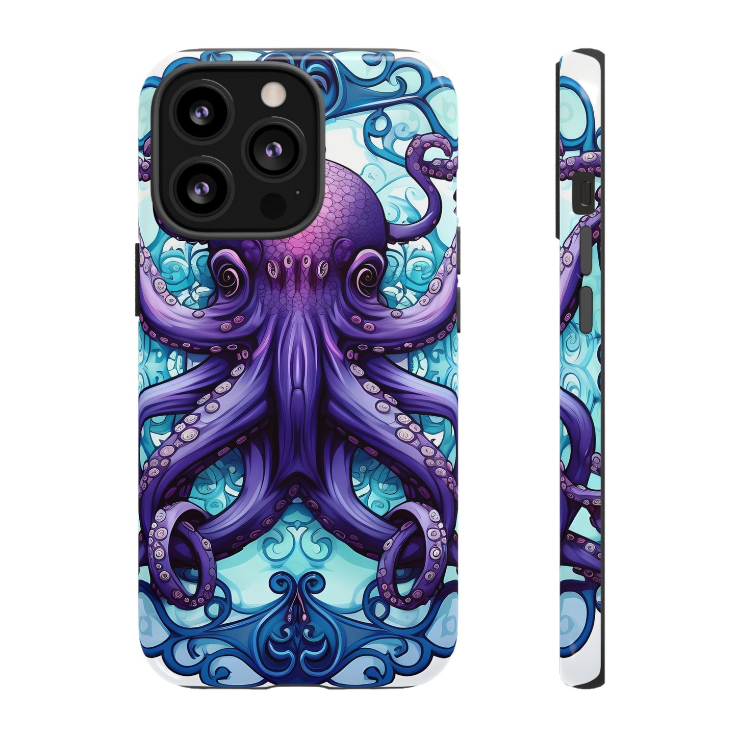 Aqua Blue & Purple Octopus Tough Phone Case | Art Nouveau Mandala Design | Device Protection for iPhone, Samsung Galaxy & Google Pixel