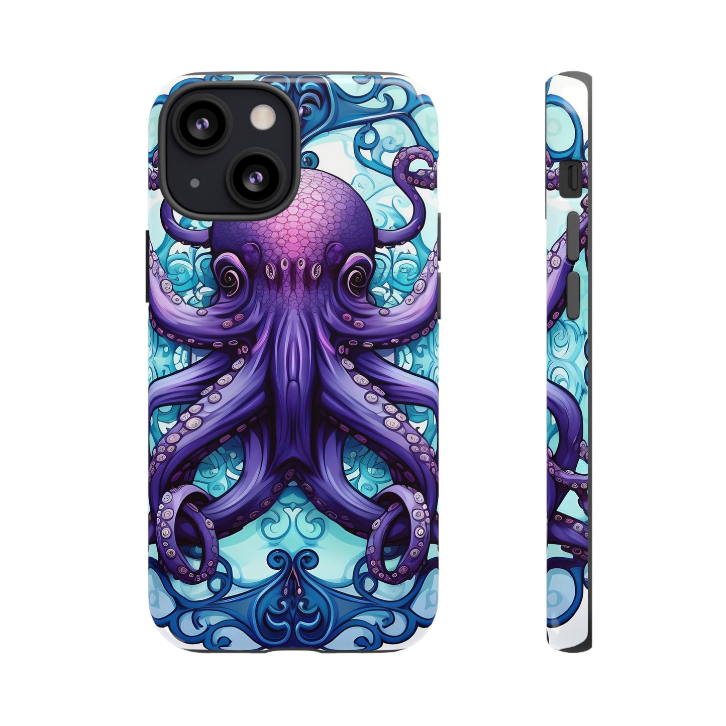 Aqua Blue & Purple Octopus Tough Phone Case | Art Nouveau Mandala Design | Device Protection for iPhone, Samsung Galaxy & Google Pixel
