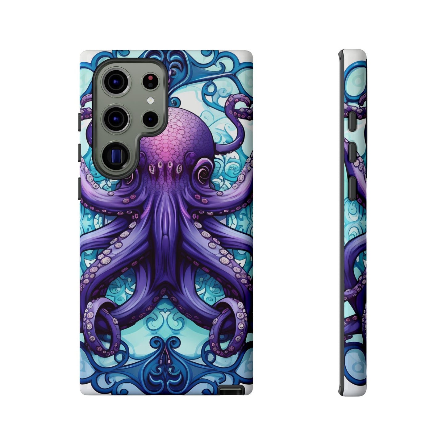 Aqua Blue & Purple Octopus Tough Phone Case | Art Nouveau Mandala Design | Device Protection for iPhone, Samsung Galaxy & Google Pixel