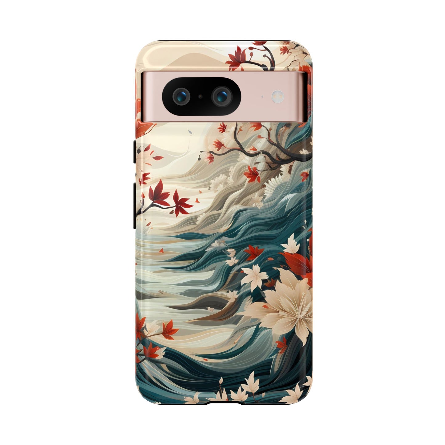 Americana Yuzen Waterfall Floral Phone Case – Artistic Double-Layer Protection for iPhone, Samsung Galaxy, and Google Pixel