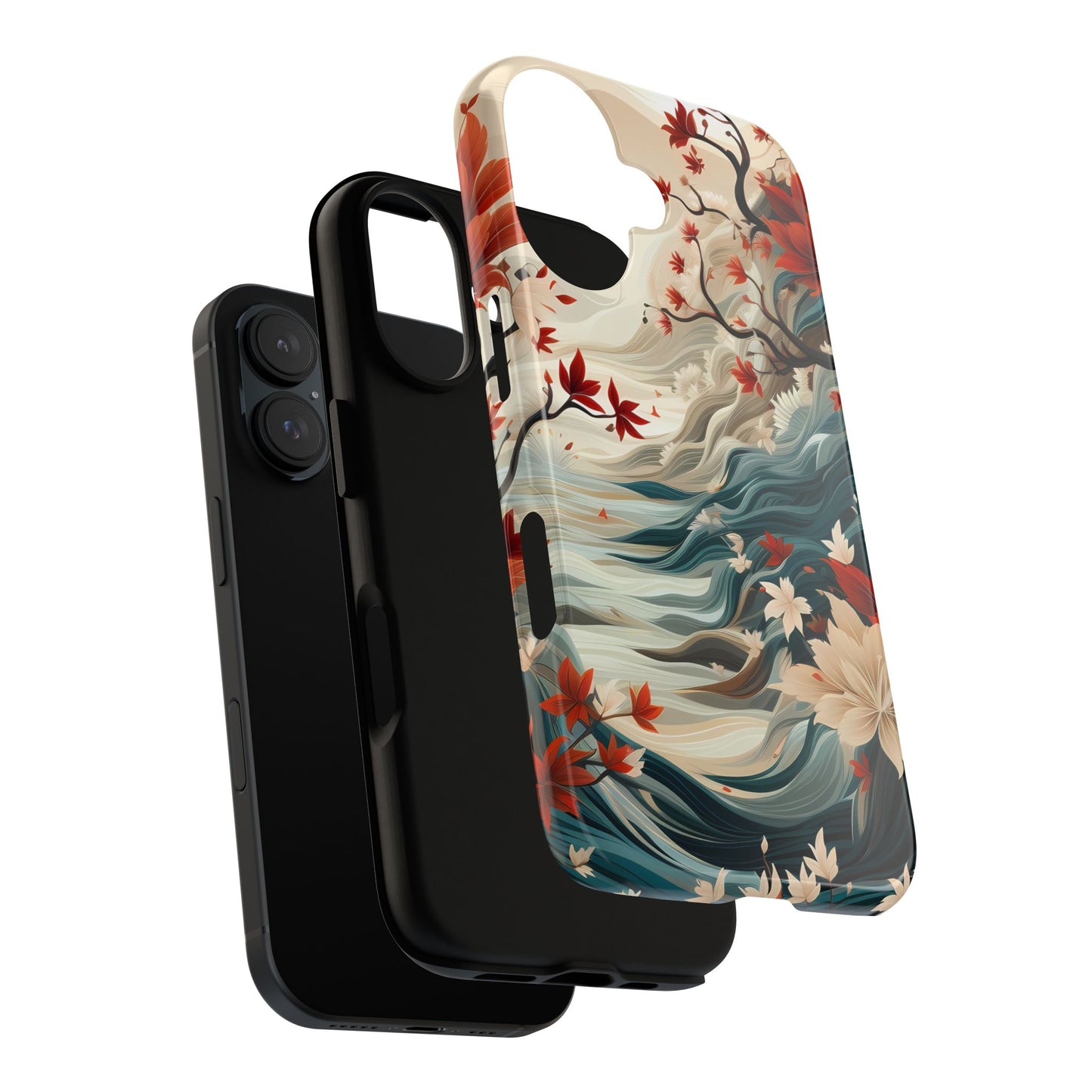 Americana Yuzen Waterfall Floral Phone Case – Artistic Double-Layer Protection for iPhone, Samsung Galaxy, and Google Pixel