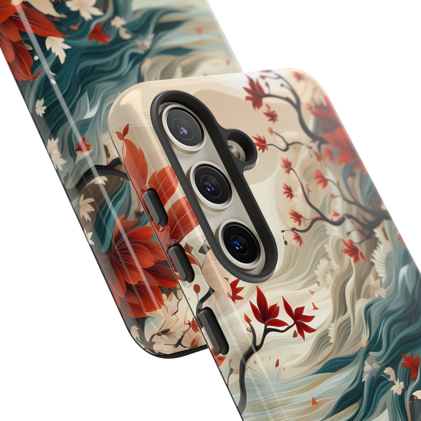 Americana Yuzen Waterfall Floral Phone Case – Artistic Double-Layer Protection for iPhone, Samsung Galaxy, and Google Pixel