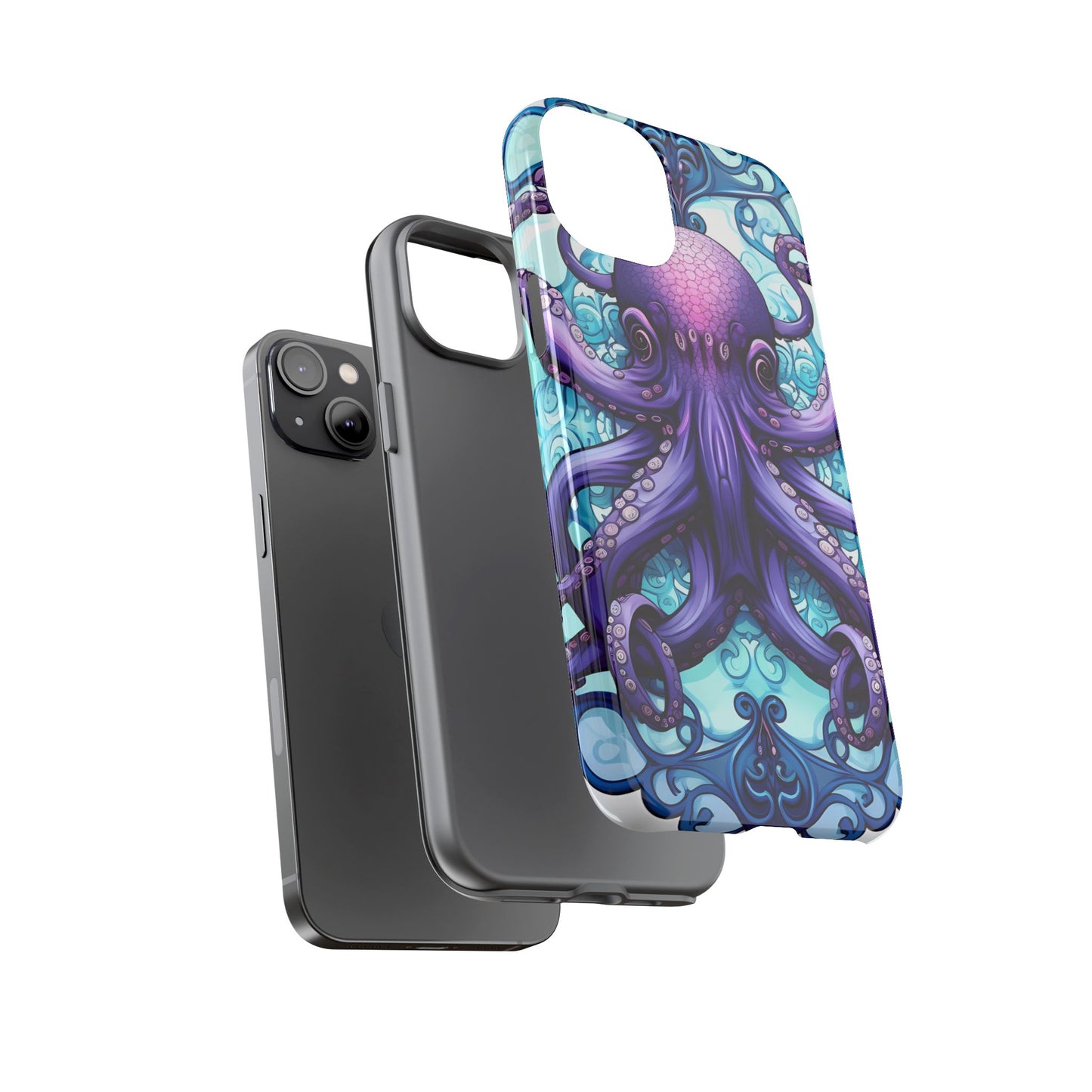 Aqua Blue & Purple Octopus Tough Phone Case | Art Nouveau Mandala Design | Device Protection for iPhone, Samsung Galaxy & Google Pixel
