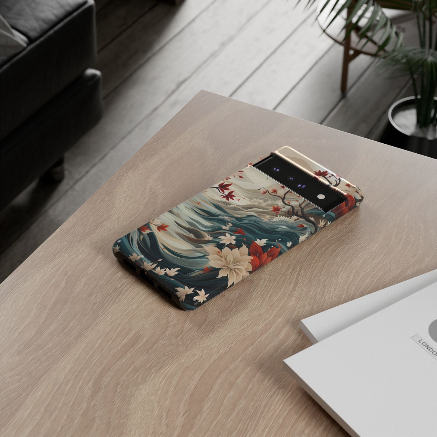 Americana Yuzen Waterfall Floral Phone Case – Artistic Double-Layer Protection for iPhone, Samsung Galaxy, and Google Pixel