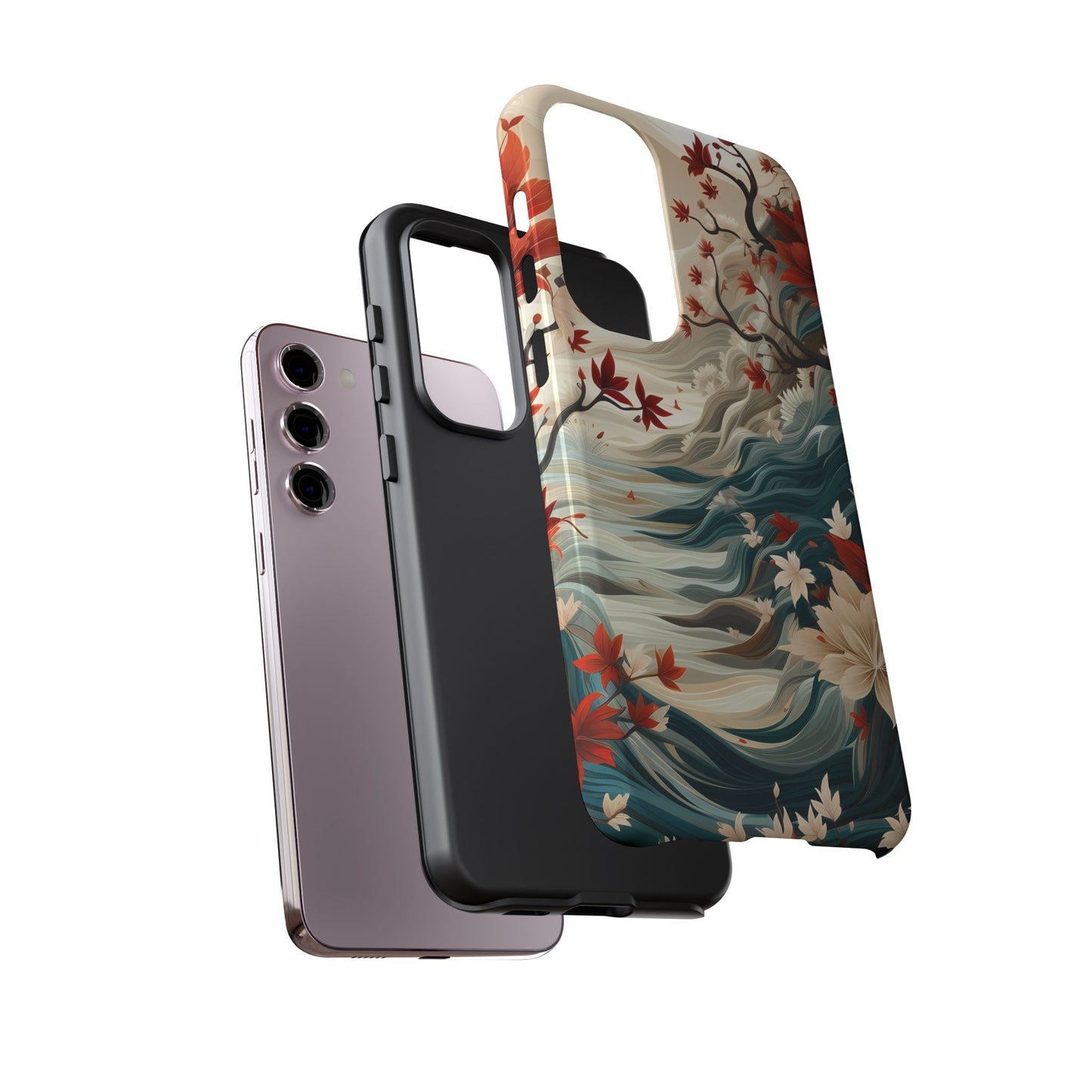 Americana Yuzen Waterfall Floral Phone Case – Artistic Double-Layer Protection for iPhone, Samsung Galaxy, and Google Pixel