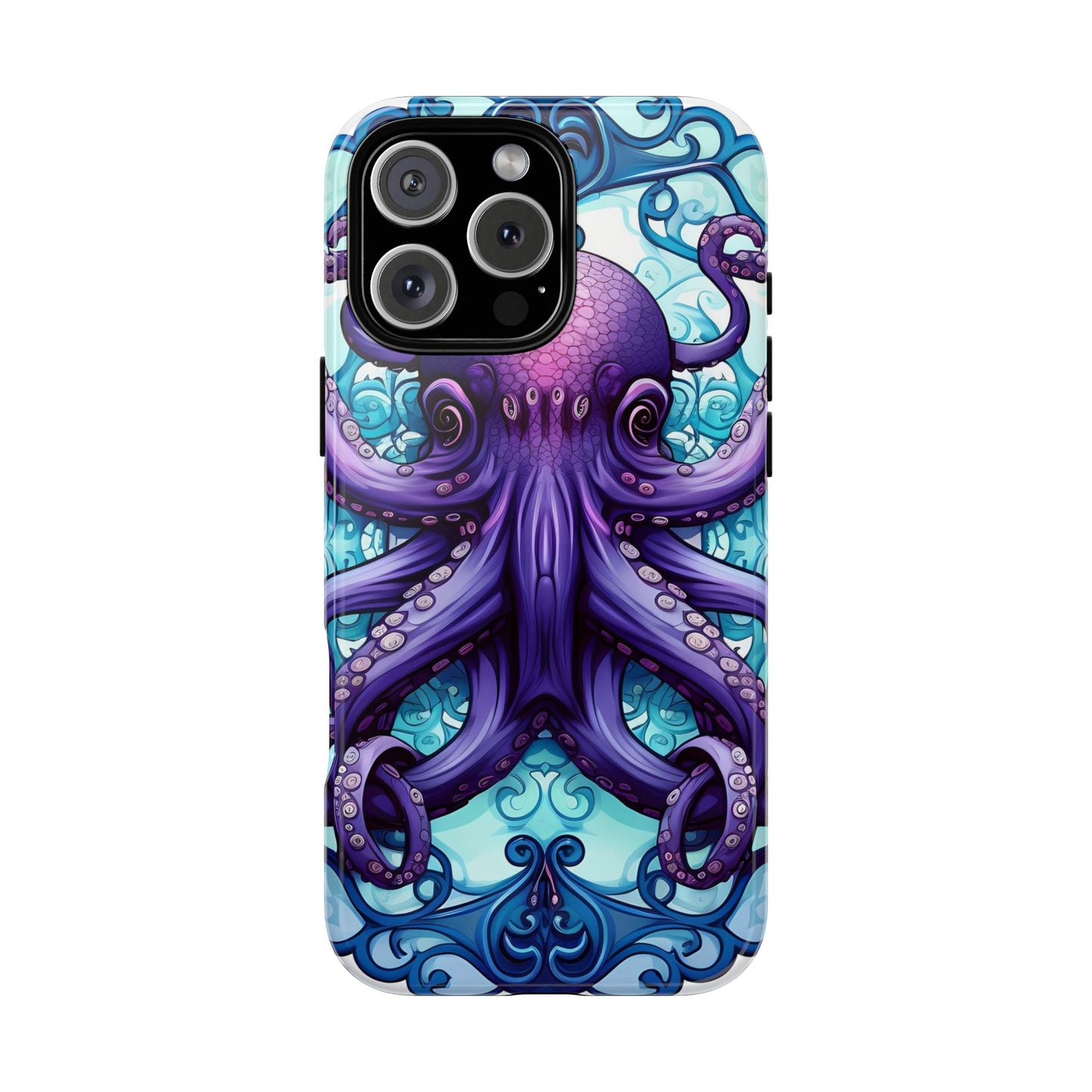 Aqua Blue & Purple Octopus Tough Phone Case | Art Nouveau Mandala Design | Device Protection for iPhone, Samsung Galaxy & Google Pixel
