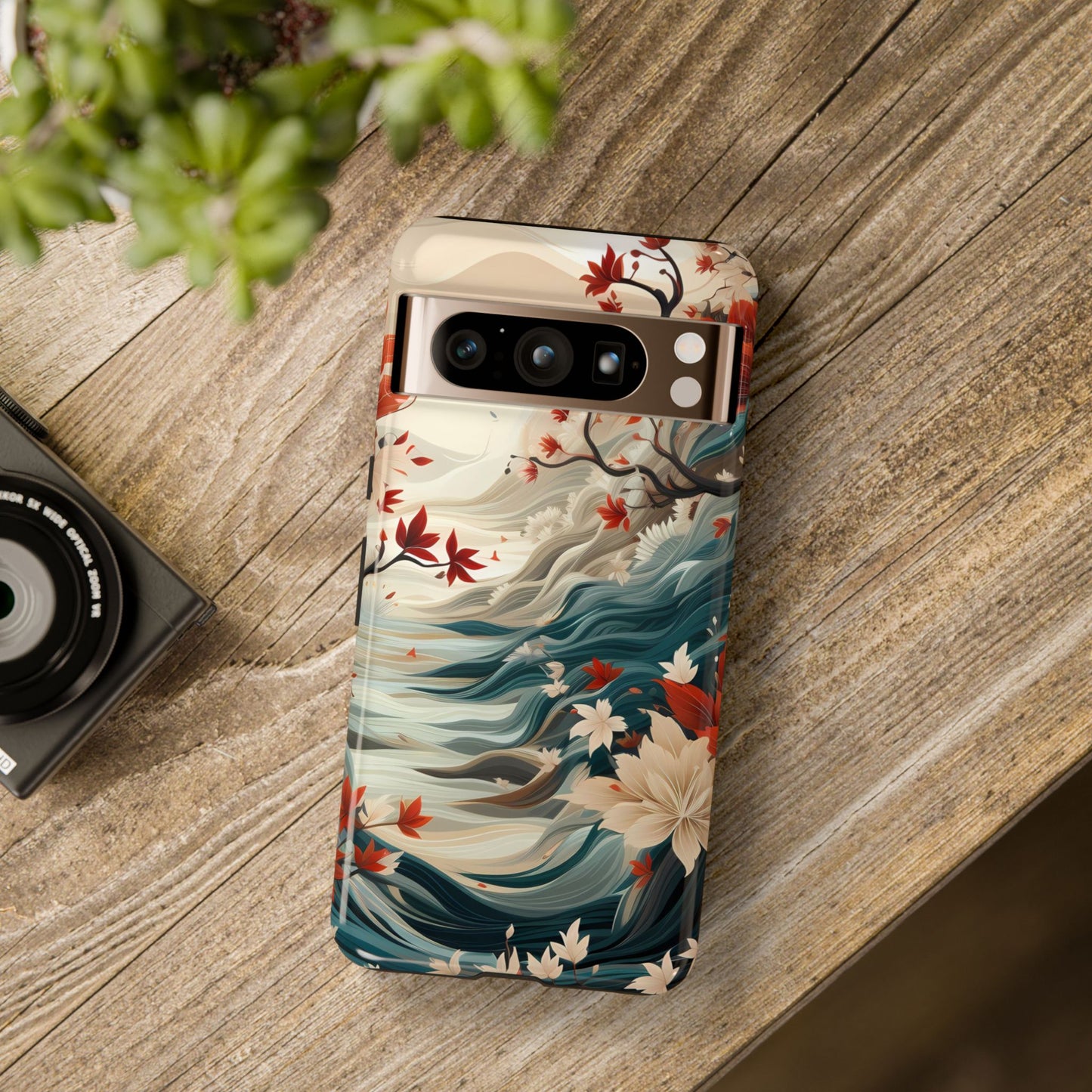 Americana Yuzen Waterfall Floral Phone Case – Artistic Double-Layer Protection for iPhone, Samsung Galaxy, and Google Pixel