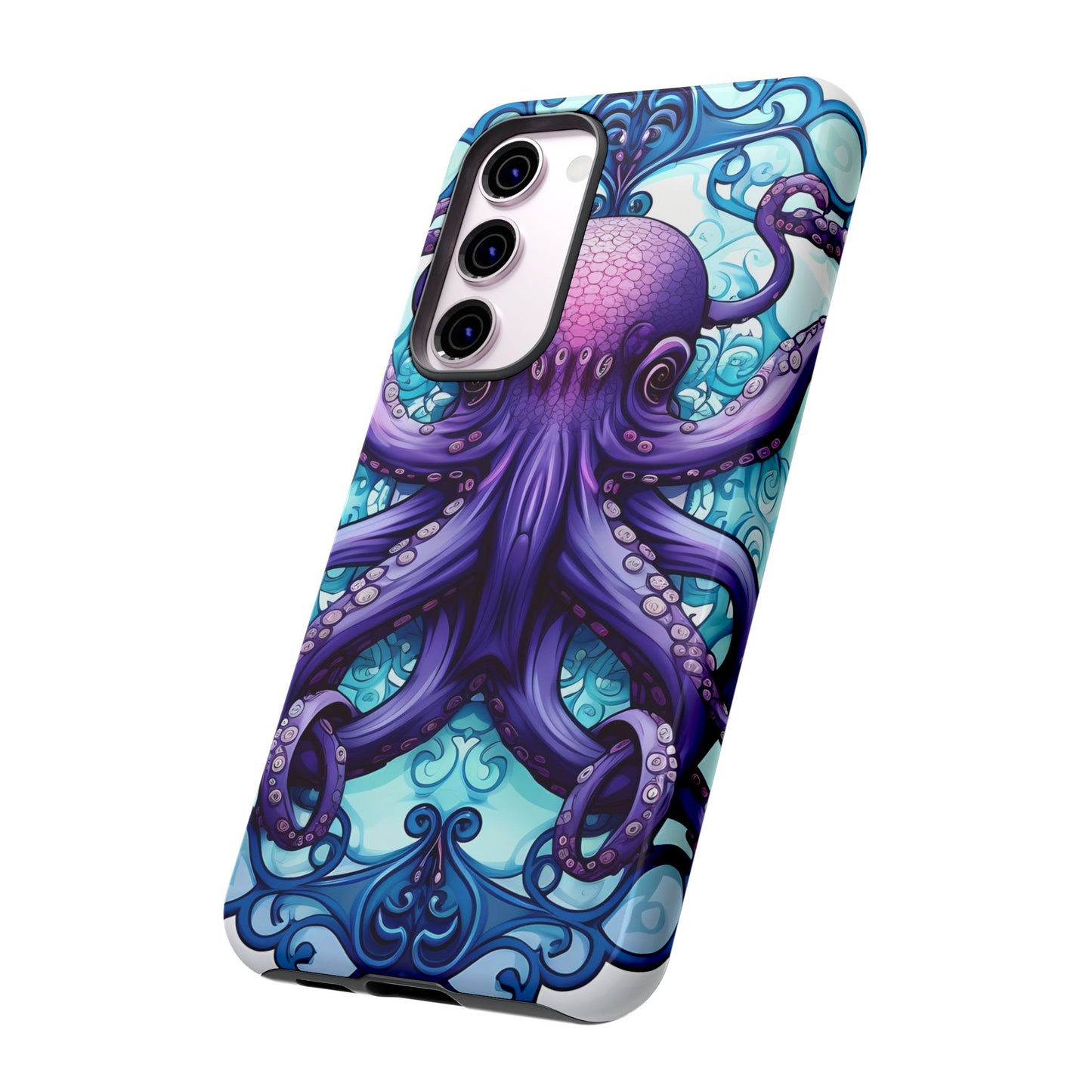 Aqua Blue & Purple Octopus Tough Phone Case | Art Nouveau Mandala Design | Device Protection for iPhone, Samsung Galaxy & Google Pixel
