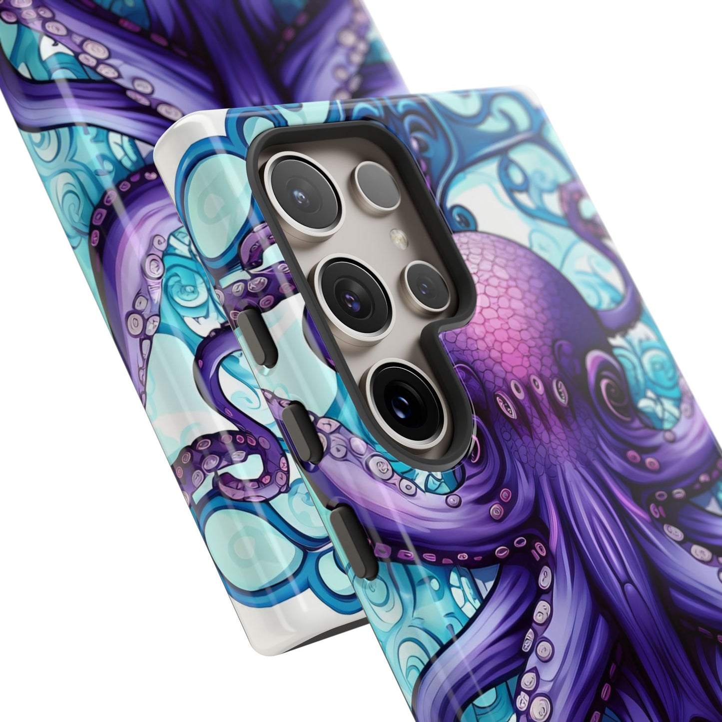 Aqua Blue & Purple Octopus Tough Phone Case | Art Nouveau Mandala Design | Device Protection for iPhone, Samsung Galaxy & Google Pixel