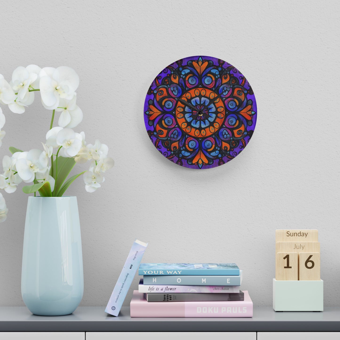 Mandala Acrylic Wall Clock — Colorful Boho Home Decor