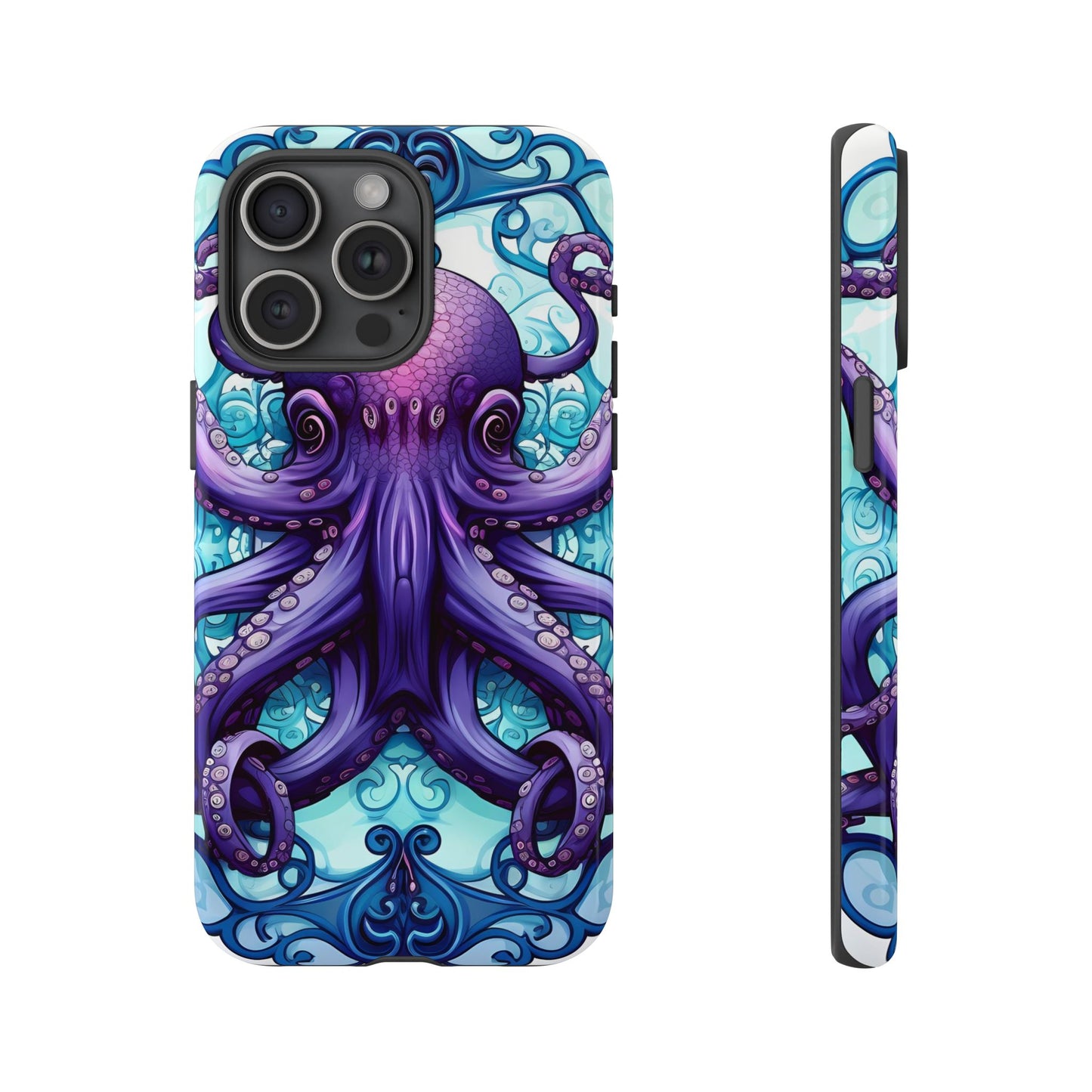 Aqua Blue & Purple Octopus Tough Phone Case | Art Nouveau Mandala Design | Device Protection for iPhone, Samsung Galaxy & Google Pixel
