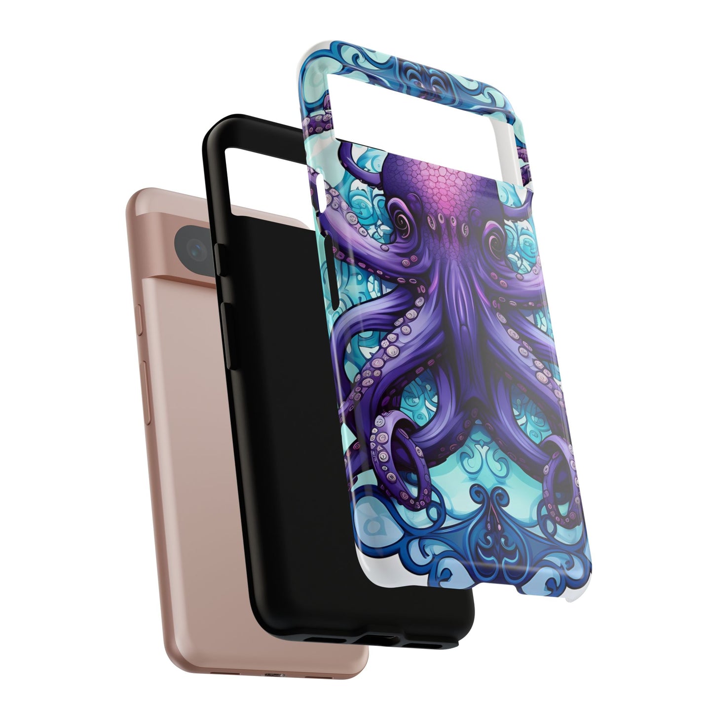 Aqua Blue & Purple Octopus Tough Phone Case | Art Nouveau Mandala Design | Device Protection for iPhone, Samsung Galaxy & Google Pixel