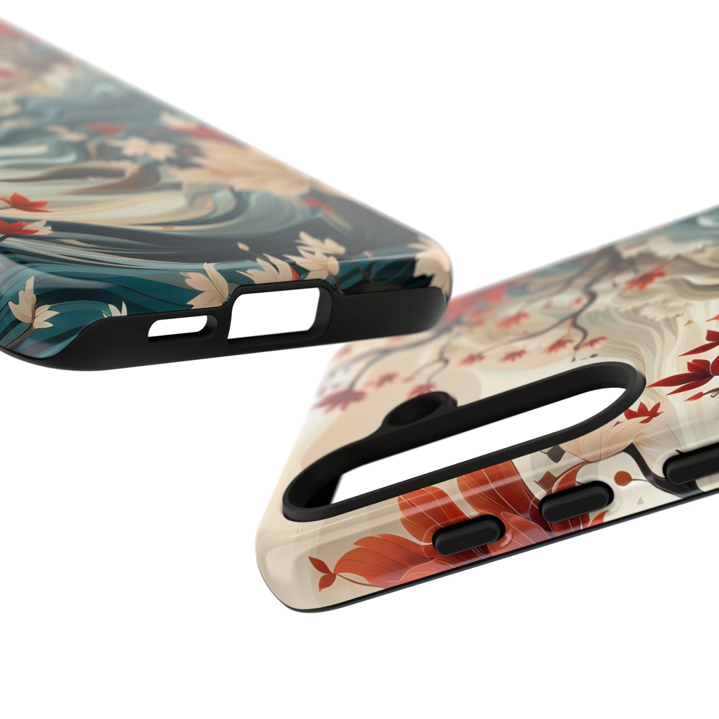 Americana Yuzen Waterfall Floral Phone Case – Artistic Double-Layer Protection for iPhone, Samsung Galaxy, and Google Pixel