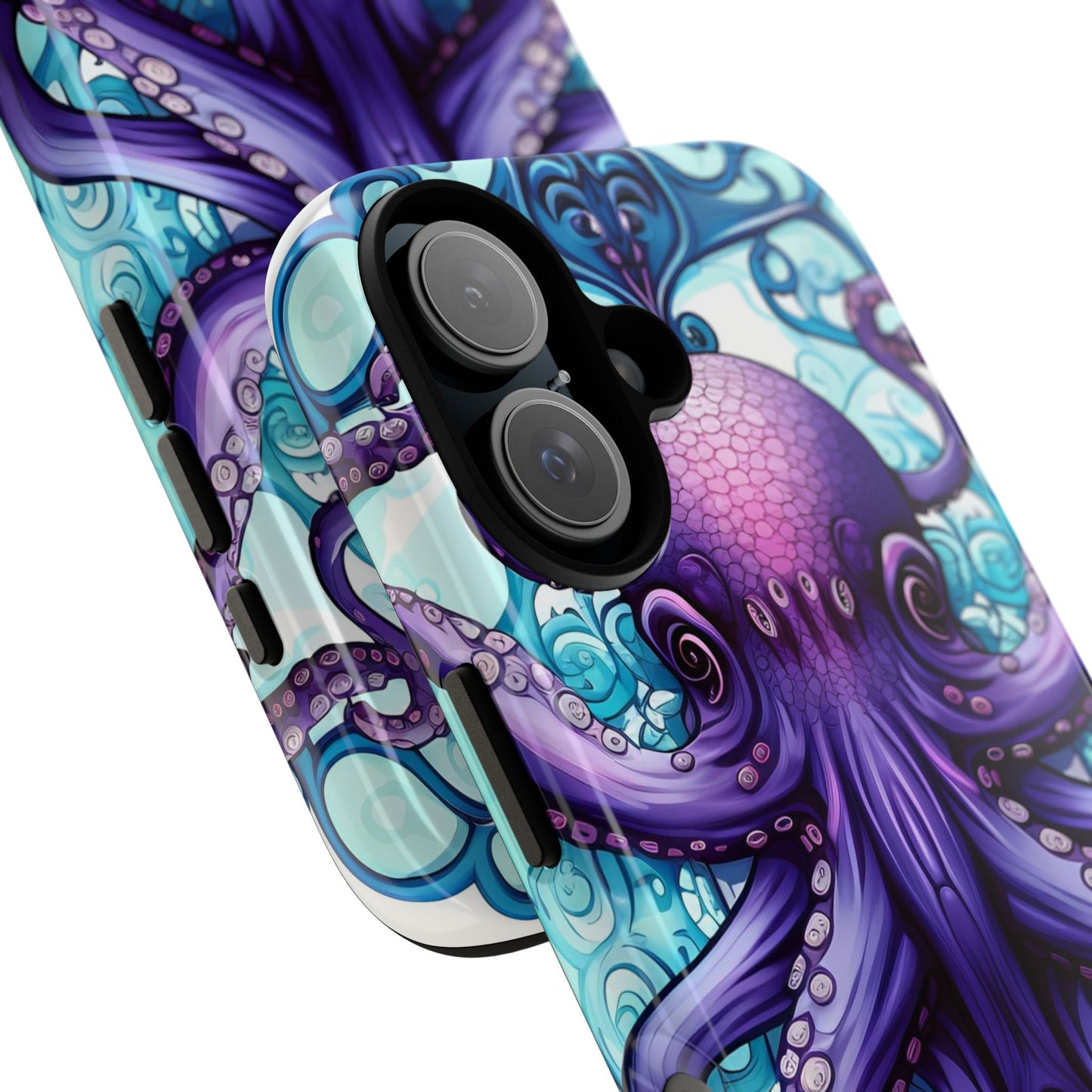 Aqua Blue & Purple Octopus Tough Phone Case | Art Nouveau Mandala Design | Device Protection for iPhone, Samsung Galaxy & Google Pixel