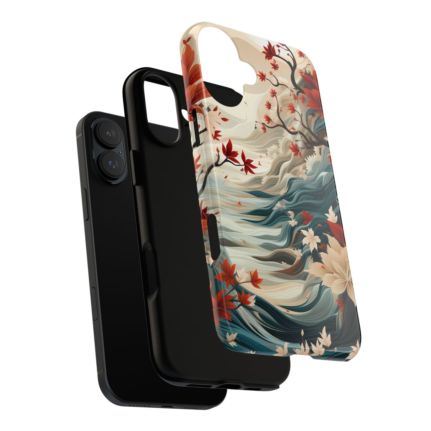Americana Yuzen Waterfall Floral Phone Case – Artistic Double-Layer Protection for iPhone, Samsung Galaxy, and Google Pixel
