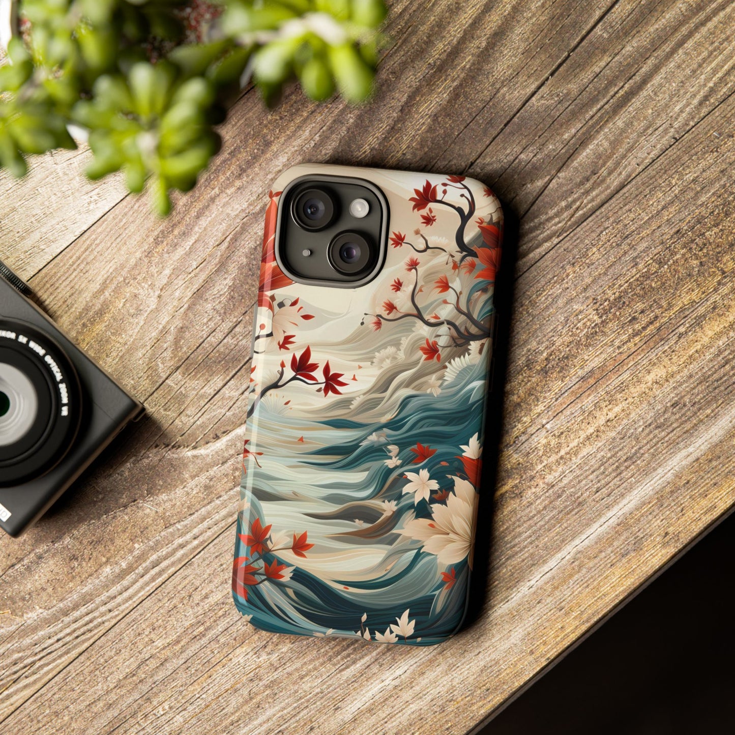 Americana Yuzen Waterfall Floral Phone Case – Artistic Double-Layer Protection for iPhone, Samsung Galaxy, and Google Pixel