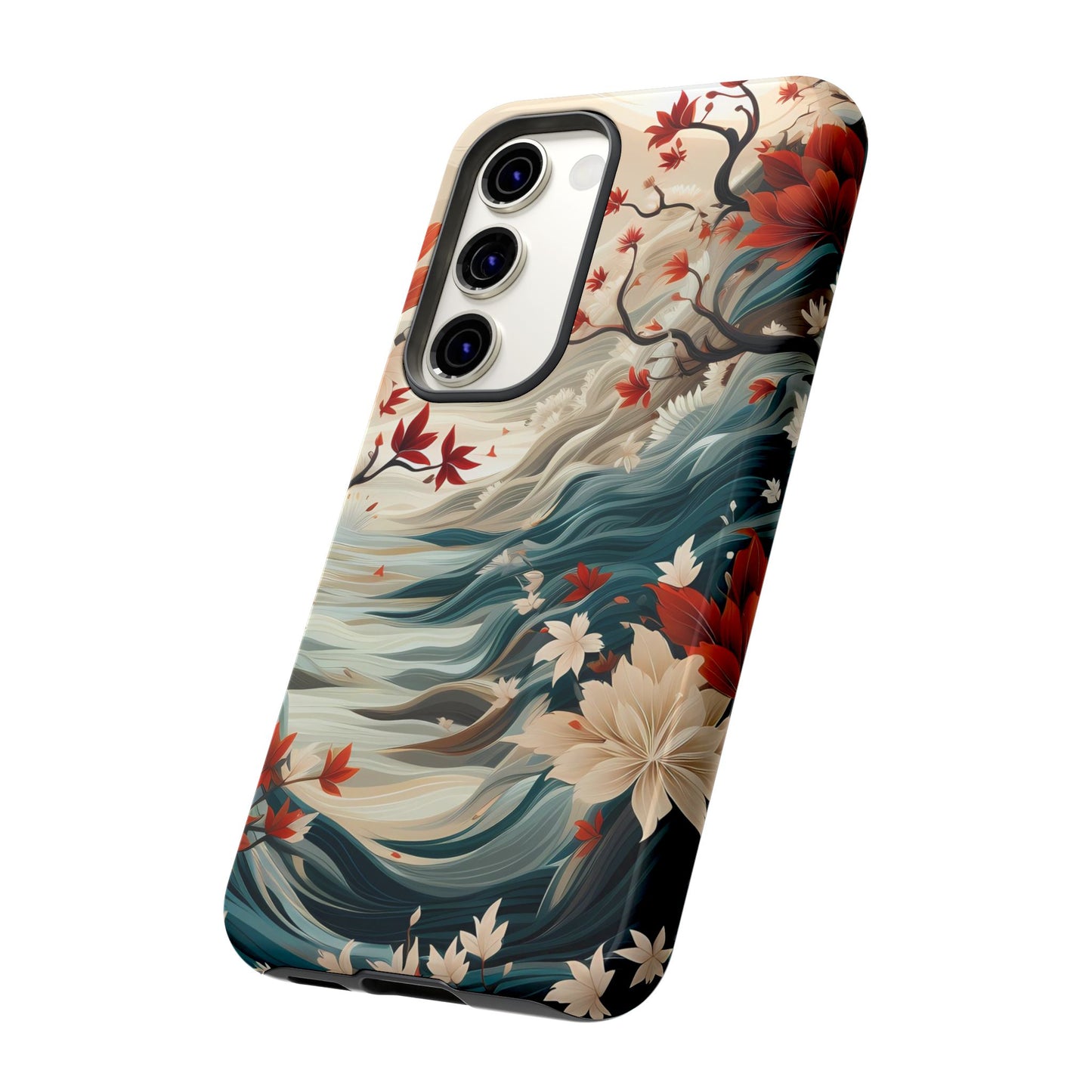 Americana Yuzen Waterfall Floral Phone Case – Artistic Double-Layer Protection for iPhone, Samsung Galaxy, and Google Pixel