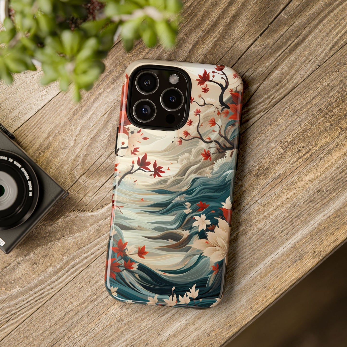 Americana Yuzen Waterfall Floral Phone Case – Artistic Double-Layer Protection for iPhone, Samsung Galaxy, and Google Pixel