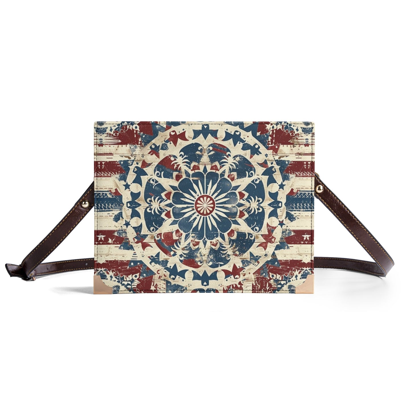 Americana Mandala Book Cover Purse - Patriotic Bible Cover Crossbody Shoulderbag in Red White and Blue