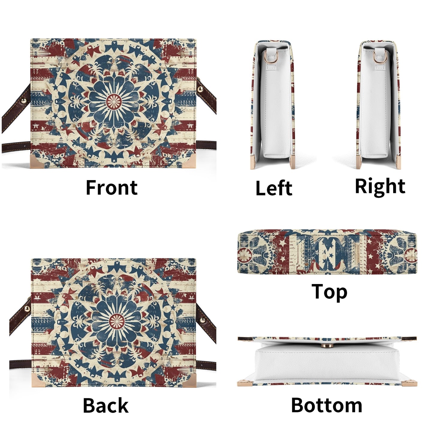 Americana Mandala Book Cover Purse - Patriotic Bible Cover Crossbody Shoulderbag in Red White and Blue