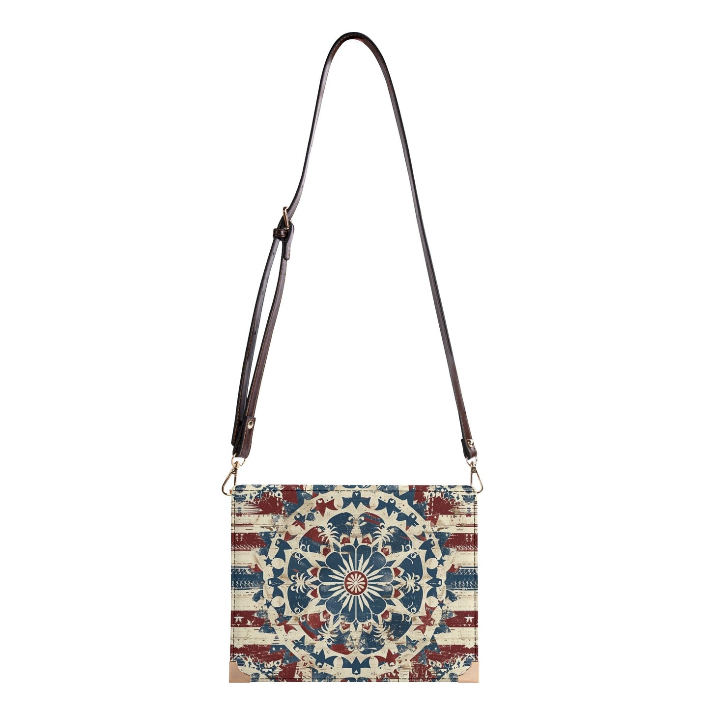 Americana Mandala Book Cover Purse - Patriotic Bible Cover Crossbody Shoulderbag in Red White and Blue