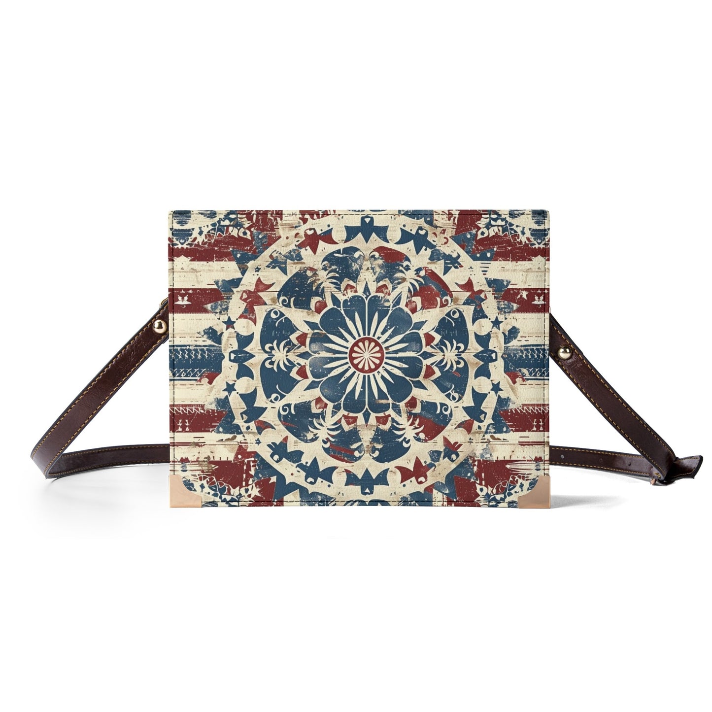 Americana Mandala Book Cover Purse - Patriotic Bible Cover Crossbody Shoulderbag in Red White and Blue