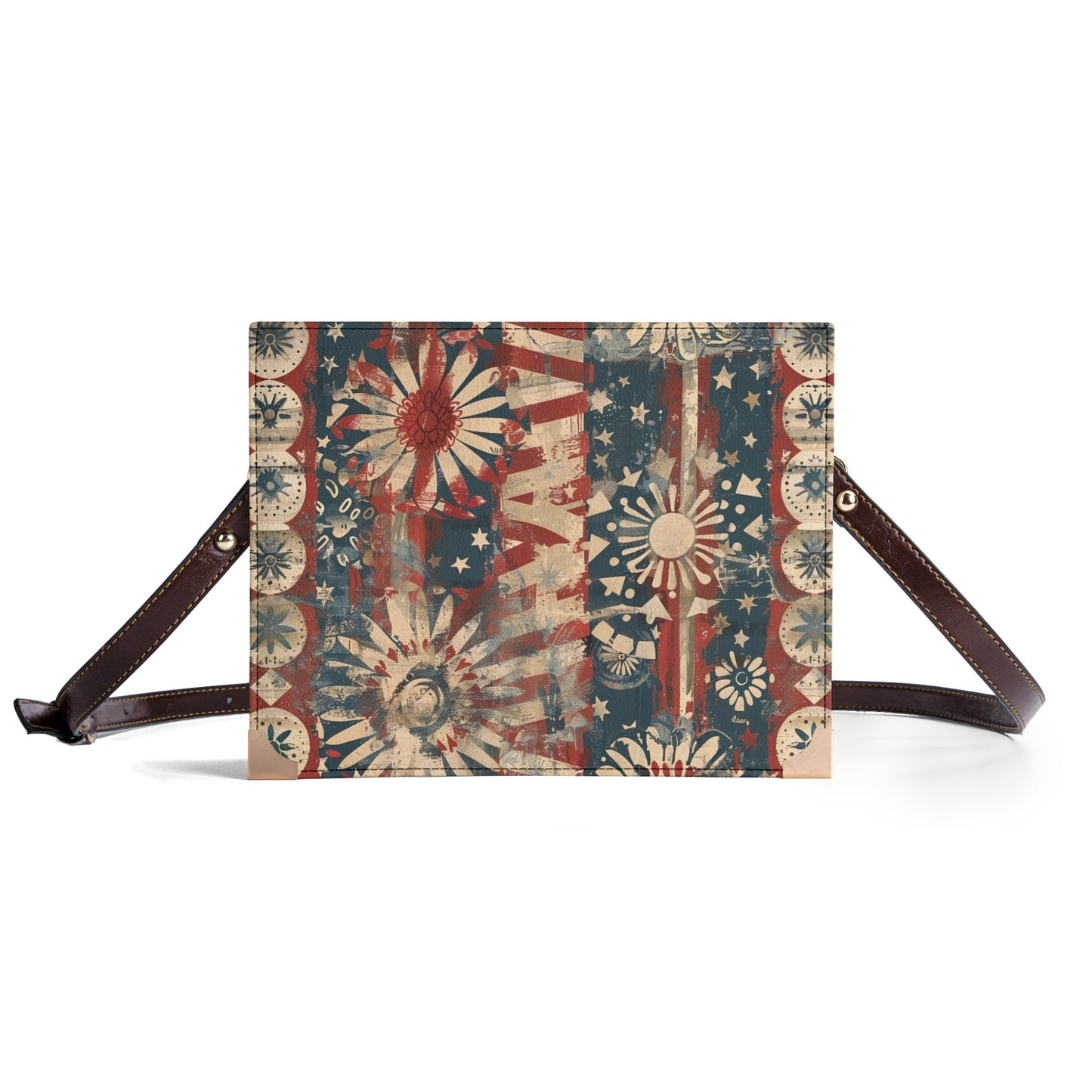 Patriotic Starburst Americana Book Cover Purse - Bible Cover Handbag Crossbody Bag for Literary Lovers in Red White and Blue