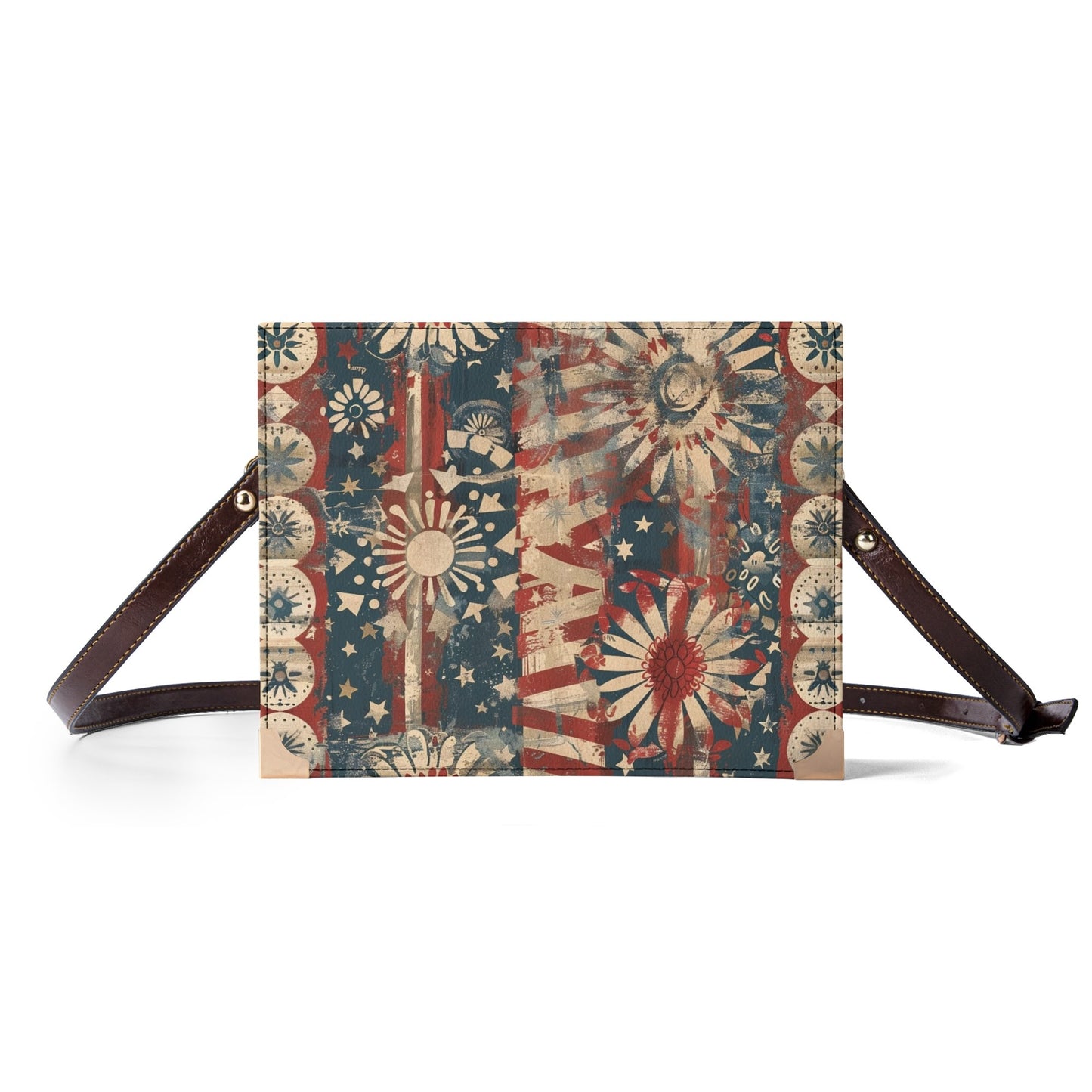 Patriotic Starburst Americana Book Cover Purse - Bible Cover Handbag Crossbody Bag for Literary Lovers in Red White and Blue
