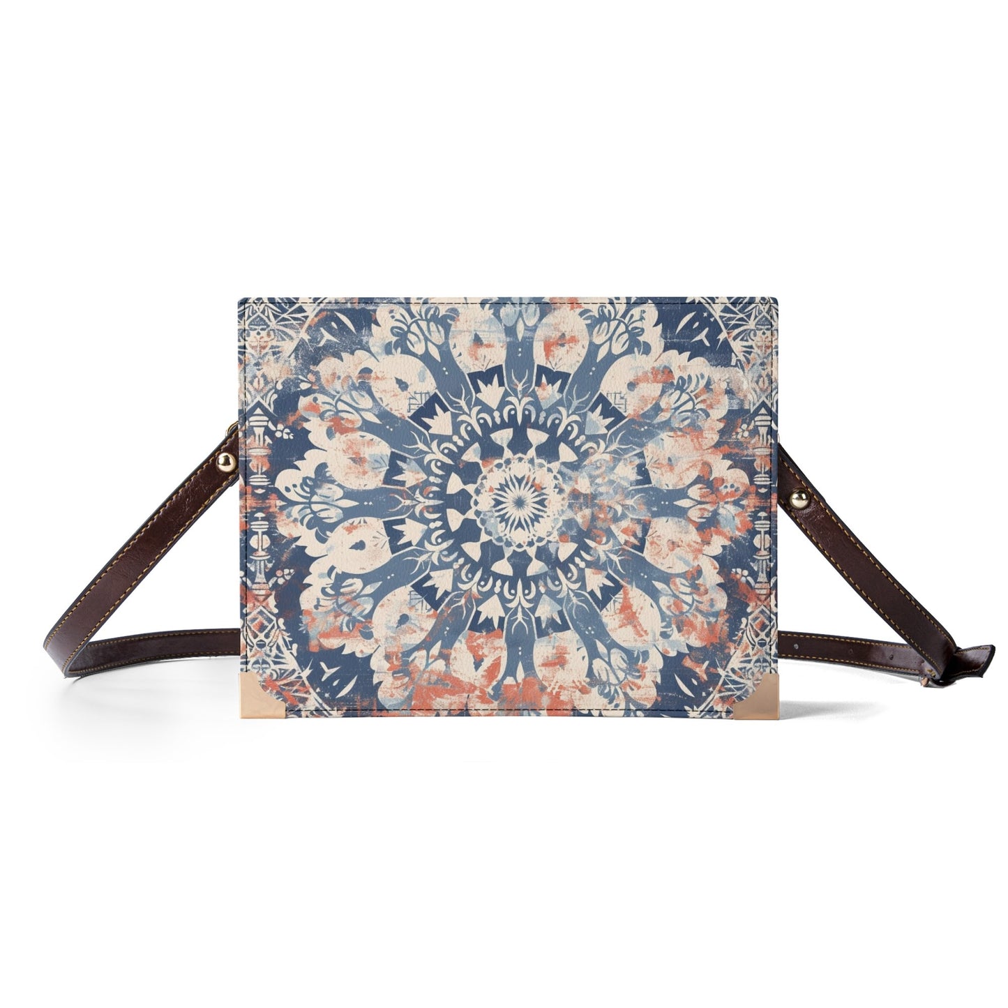 Vintage Floral Bible Cover Purse – Blue and Coral Mandala Design