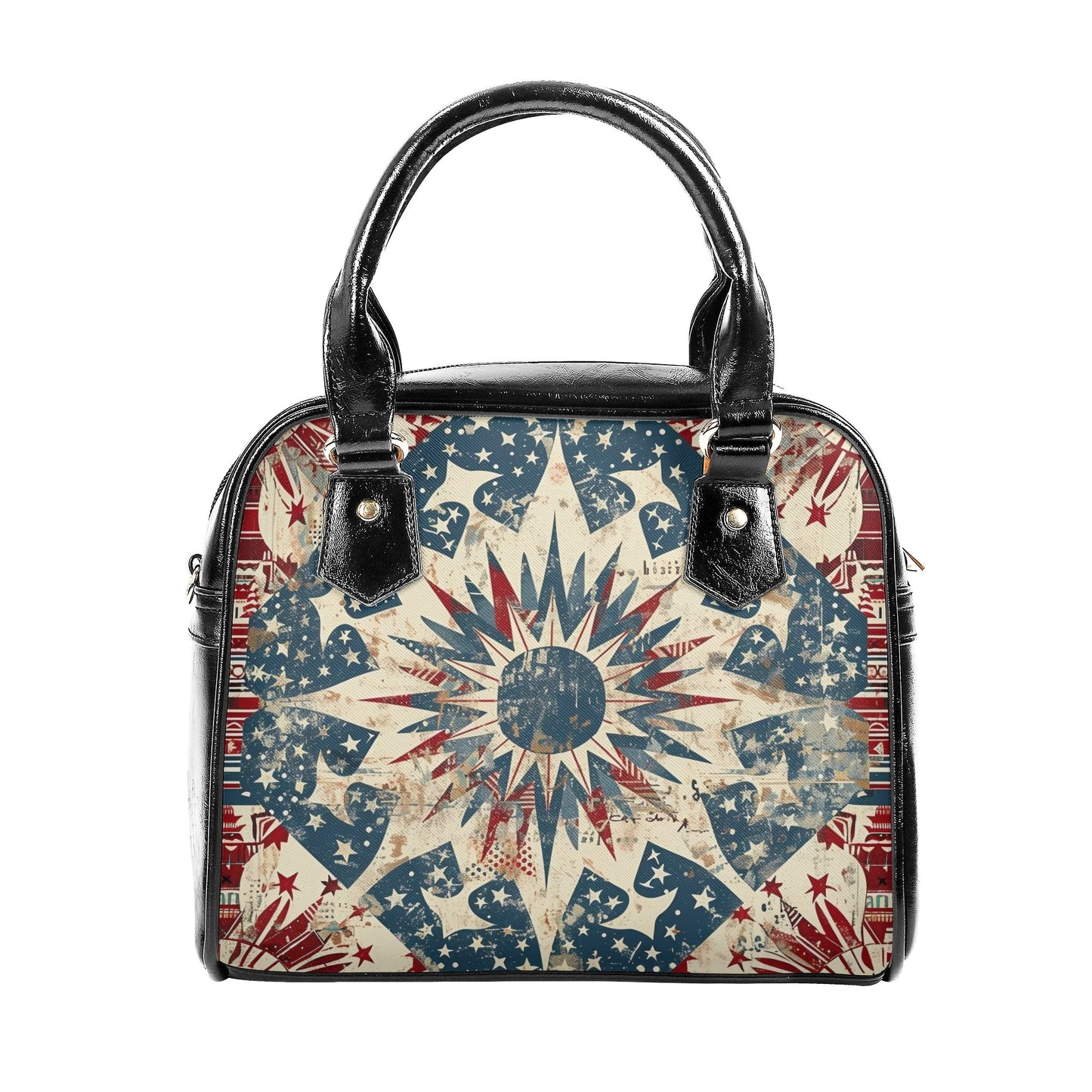 Vintage Patriotic Handbag - Rustic Americana Starburst PU Leather Tote