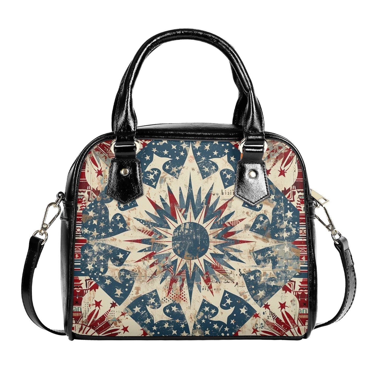 Vintage Patriotic Handbag - Rustic Americana Starburst PU Leather Tote