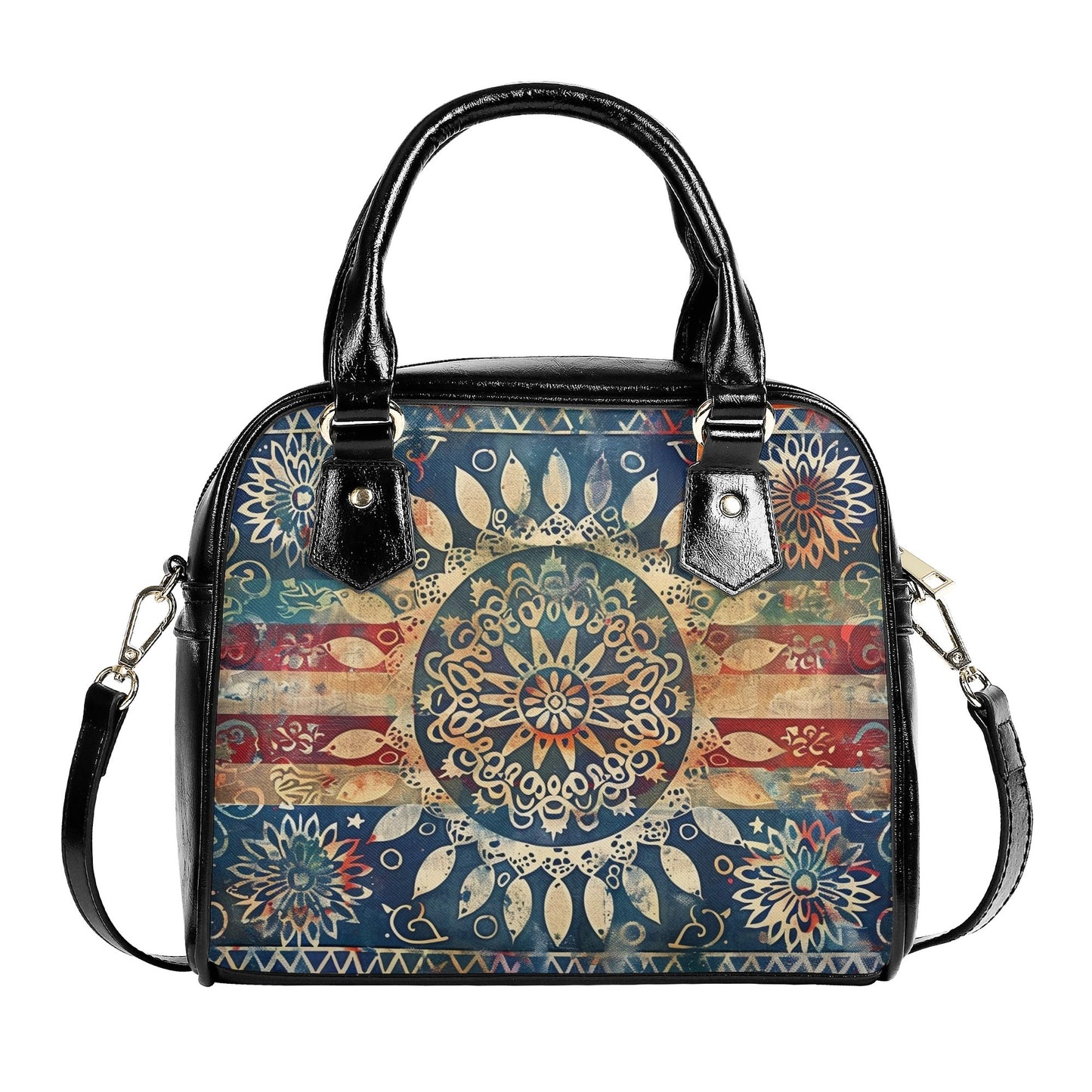 Rustic Mandala Handbag – Vintage Americana Design in Red White and Blue