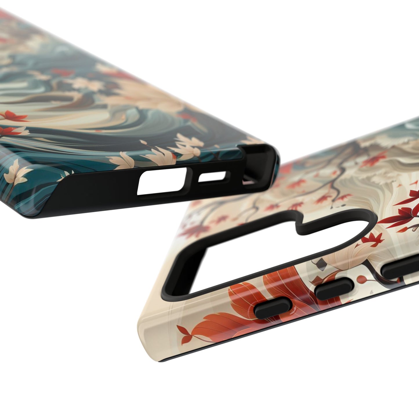 Americana Yuzen Waterfall Floral Phone Case – Artistic Double-Layer Protection for iPhone, Samsung Galaxy, and Google Pixel
