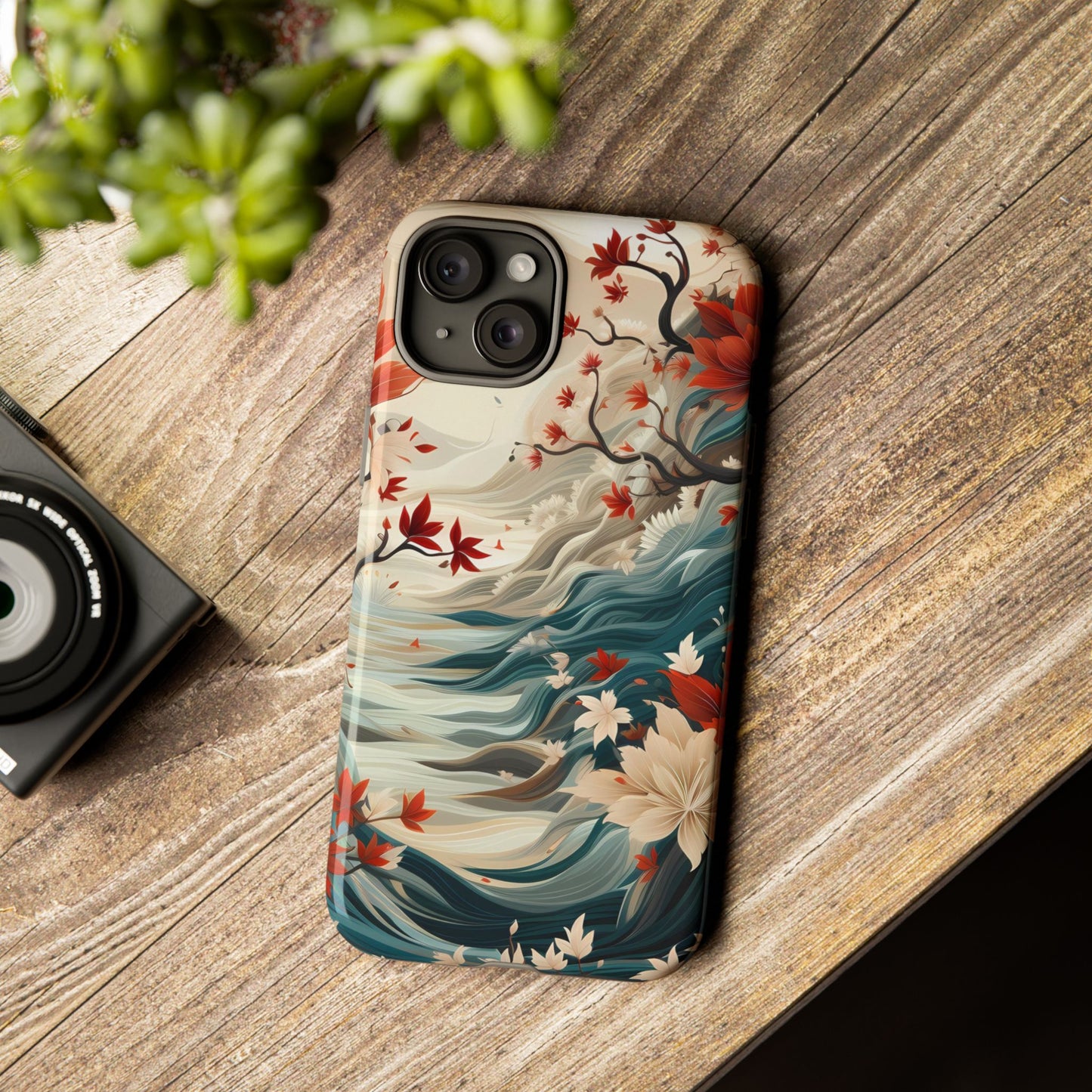 Americana Yuzen Waterfall Floral Phone Case – Artistic Double-Layer Protection for iPhone, Samsung Galaxy, and Google Pixel