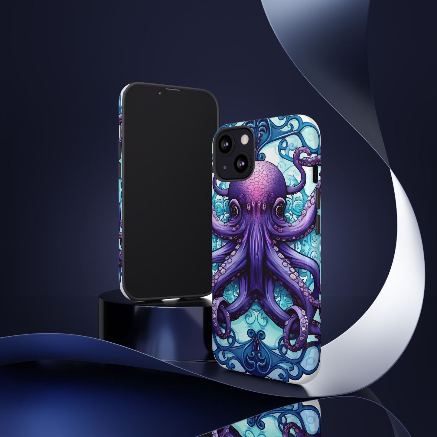 Aqua Blue & Purple Octopus Tough Phone Case | Art Nouveau Mandala Design | Device Protection for iPhone, Samsung Galaxy & Google Pixel