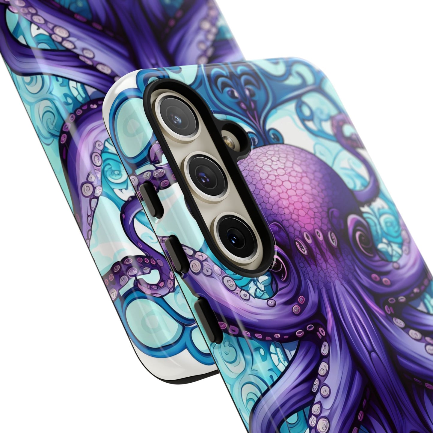 Aqua Blue & Purple Octopus Tough Phone Case | Art Nouveau Mandala Design | Device Protection for iPhone, Samsung Galaxy & Google Pixel
