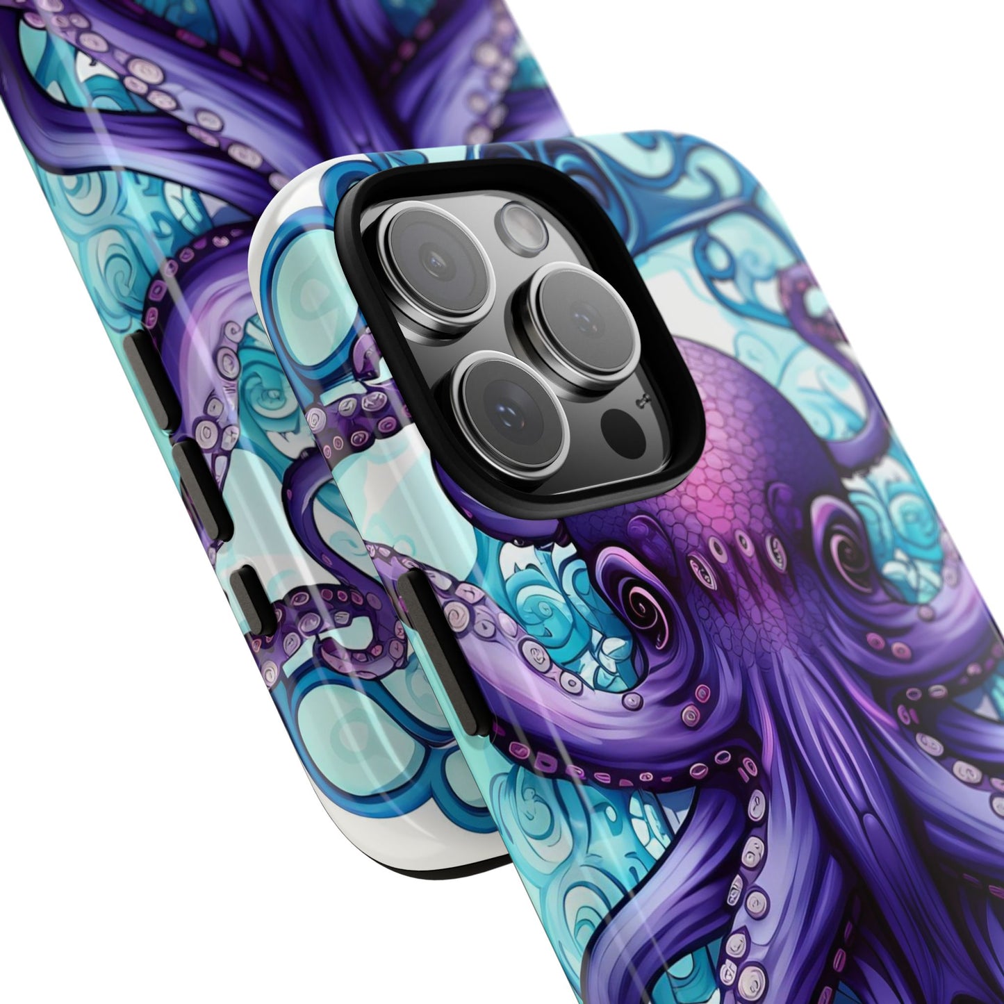Aqua Blue & Purple Octopus Tough Phone Case | Art Nouveau Mandala Design | Device Protection for iPhone, Samsung Galaxy & Google Pixel
