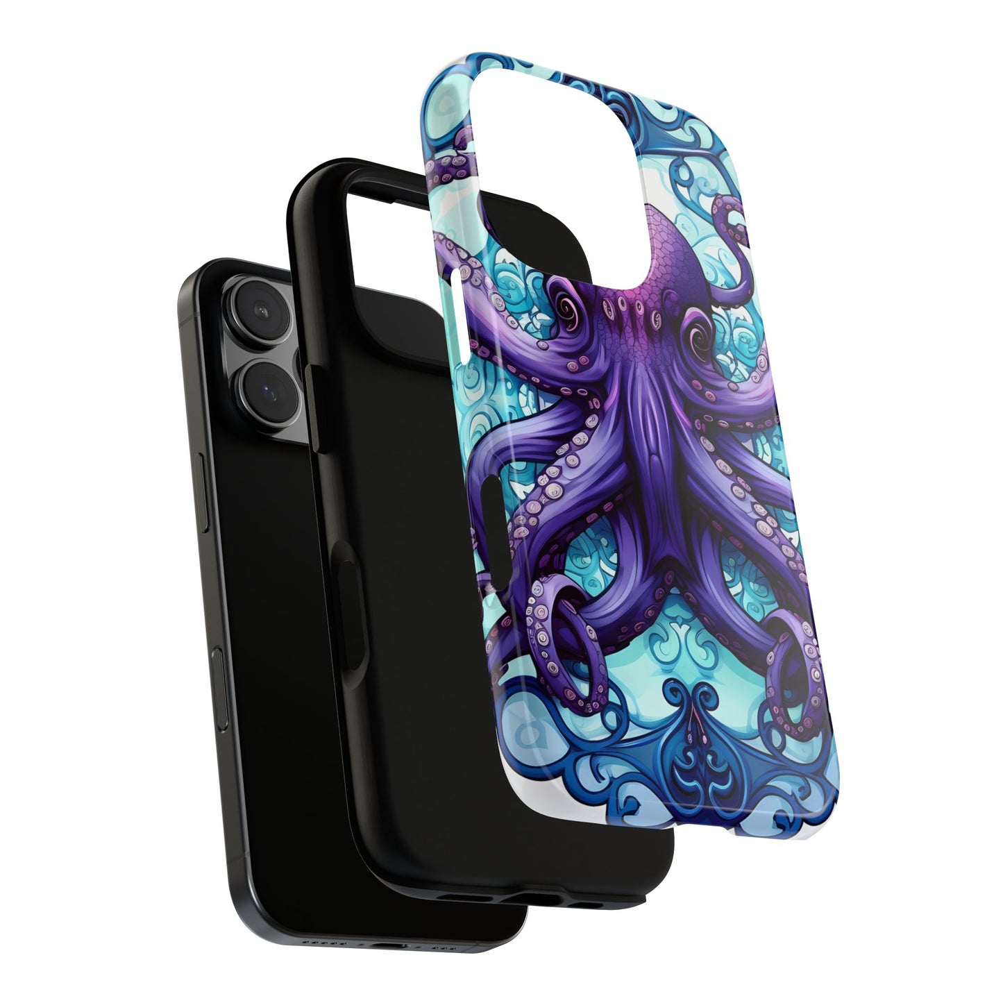 Aqua Blue & Purple Octopus Tough Phone Case | Art Nouveau Mandala Design | Device Protection for iPhone, Samsung Galaxy & Google Pixel