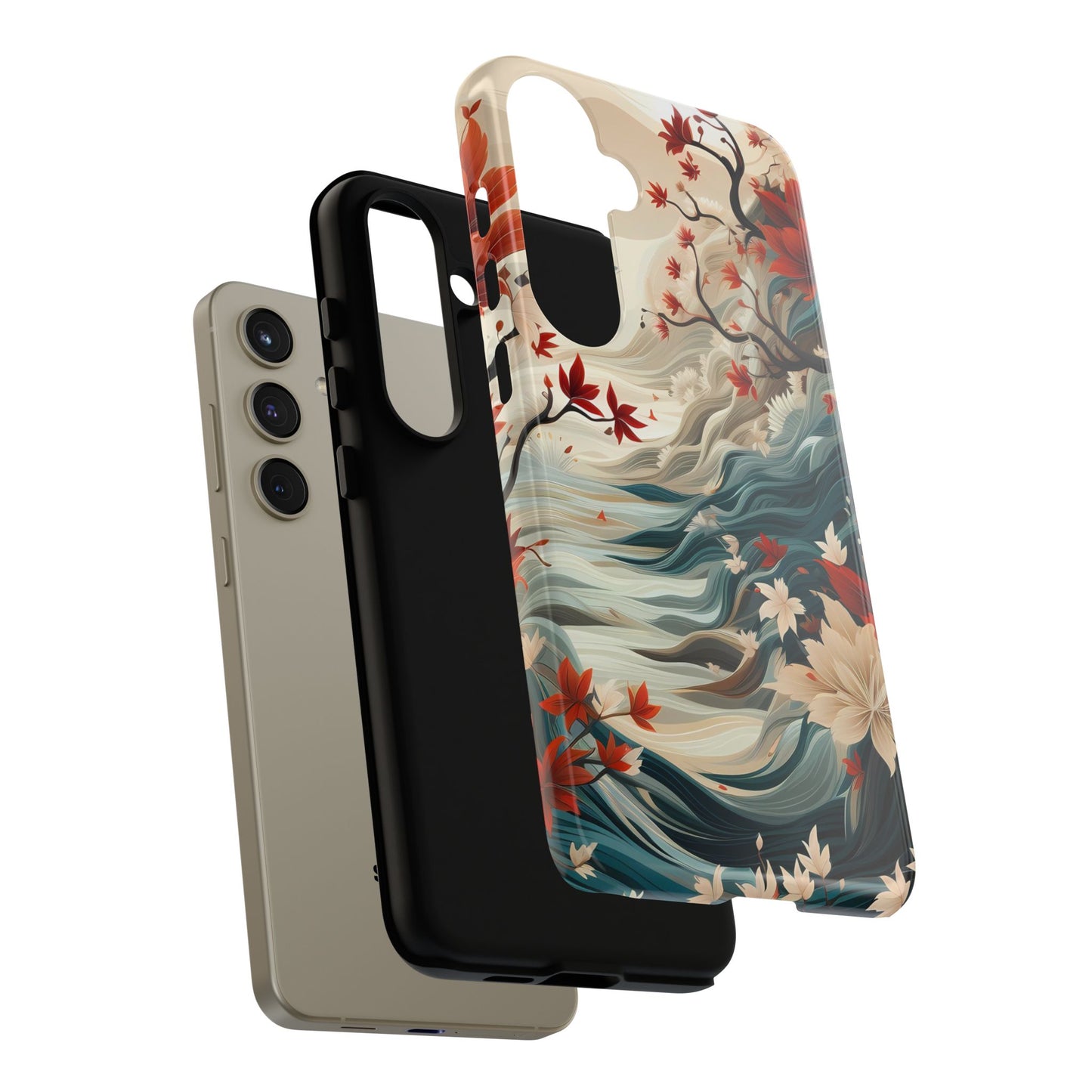 Americana Yuzen Waterfall Floral Phone Case – Artistic Double-Layer Protection for iPhone, Samsung Galaxy, and Google Pixel