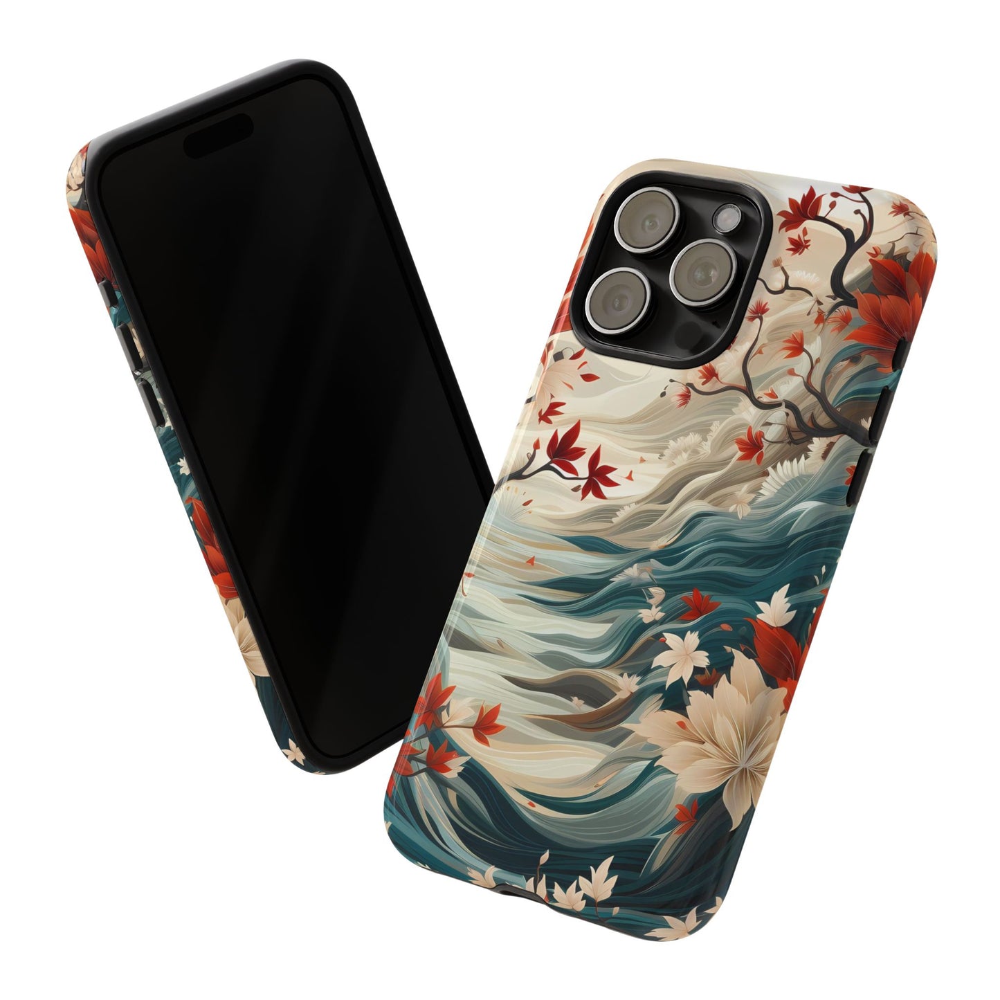 Americana Yuzen Waterfall Floral Phone Case – Artistic Double-Layer Protection for iPhone, Samsung Galaxy, and Google Pixel