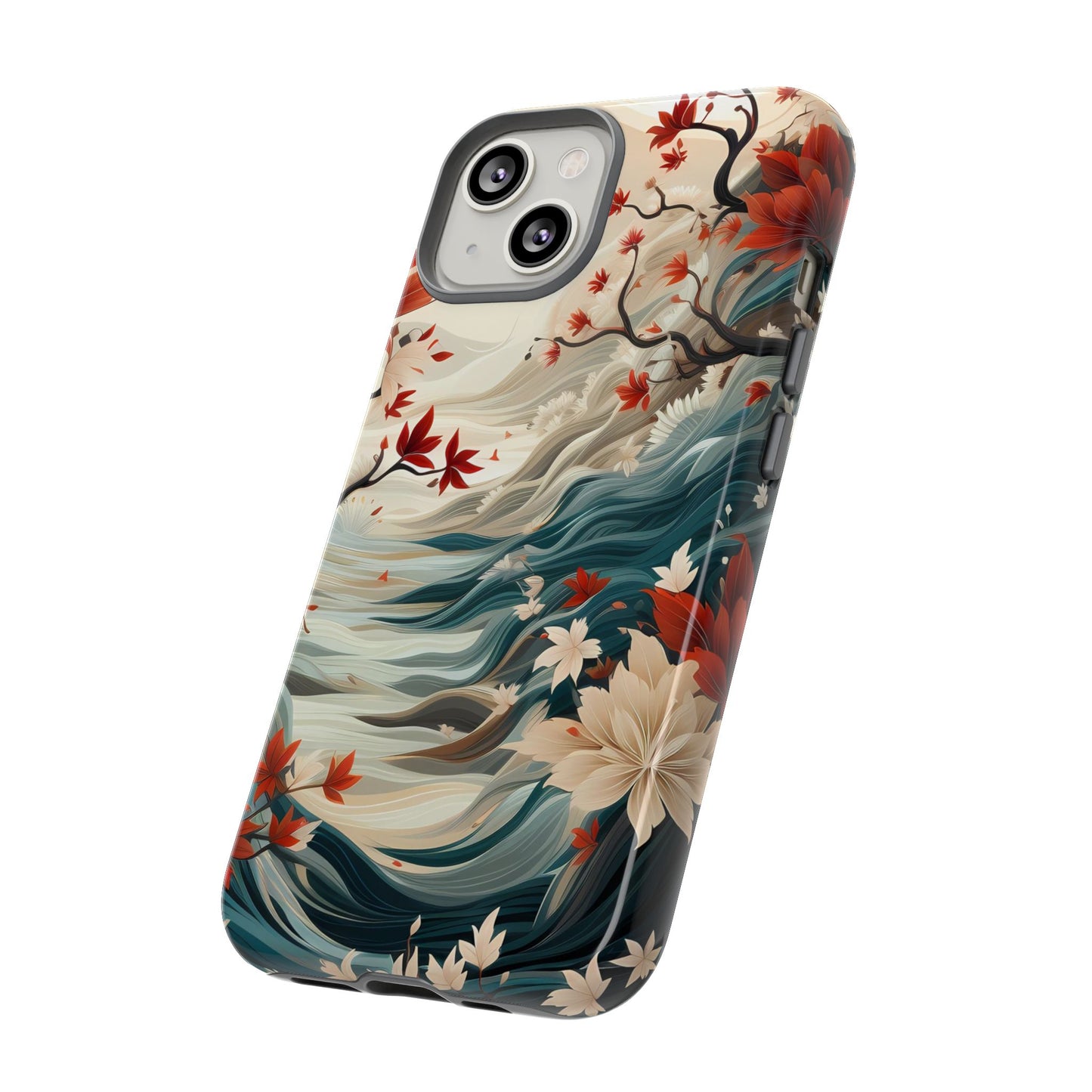 Americana Yuzen Waterfall Floral Phone Case – Artistic Double-Layer Protection for iPhone, Samsung Galaxy, and Google Pixel