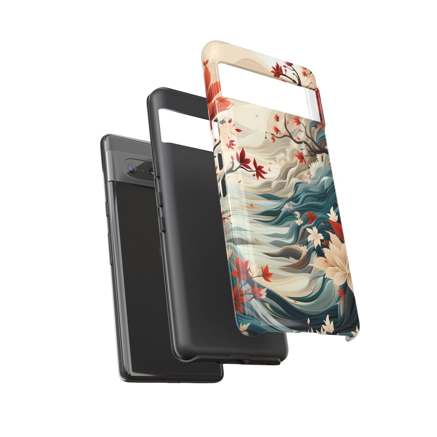 Americana Yuzen Waterfall Floral Phone Case – Artistic Double-Layer Protection for iPhone, Samsung Galaxy, and Google Pixel